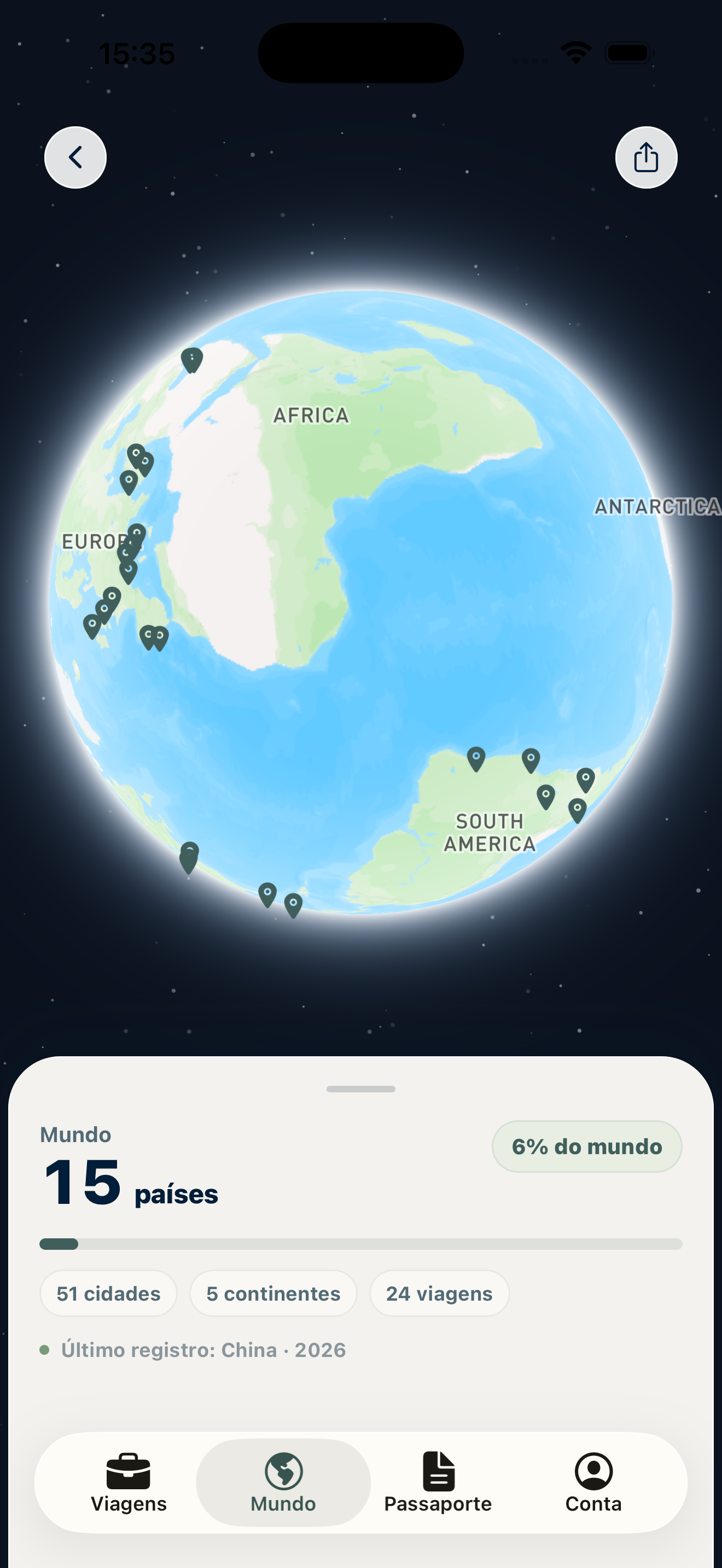 Tela Mundo do app Zolapo